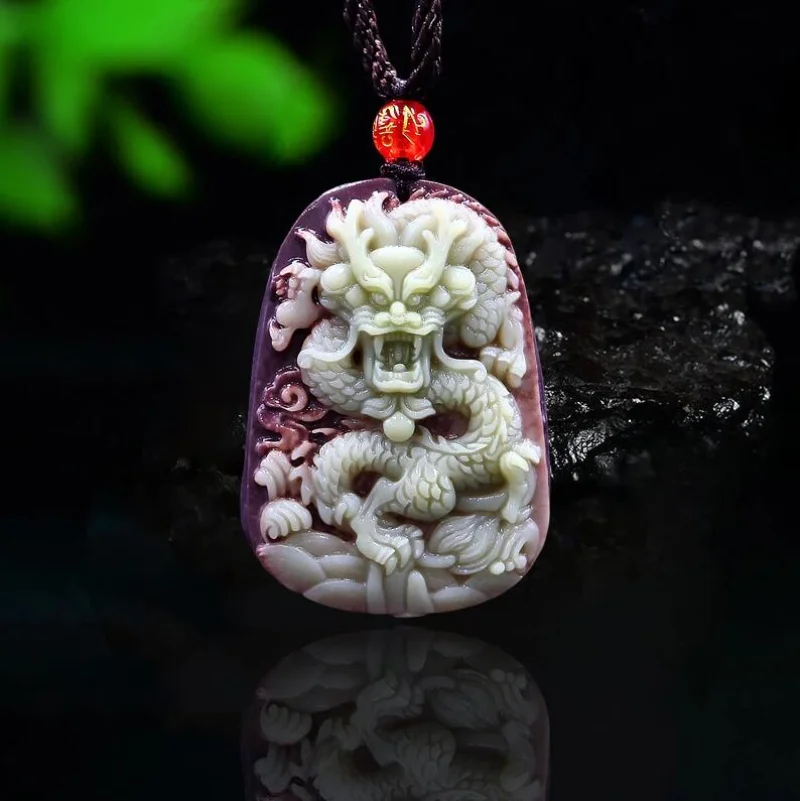 Jewelry & Watches Spółka Z Ograniczoną Odpowiedzialnością - Robe violette Jade Dragon pendentif collier